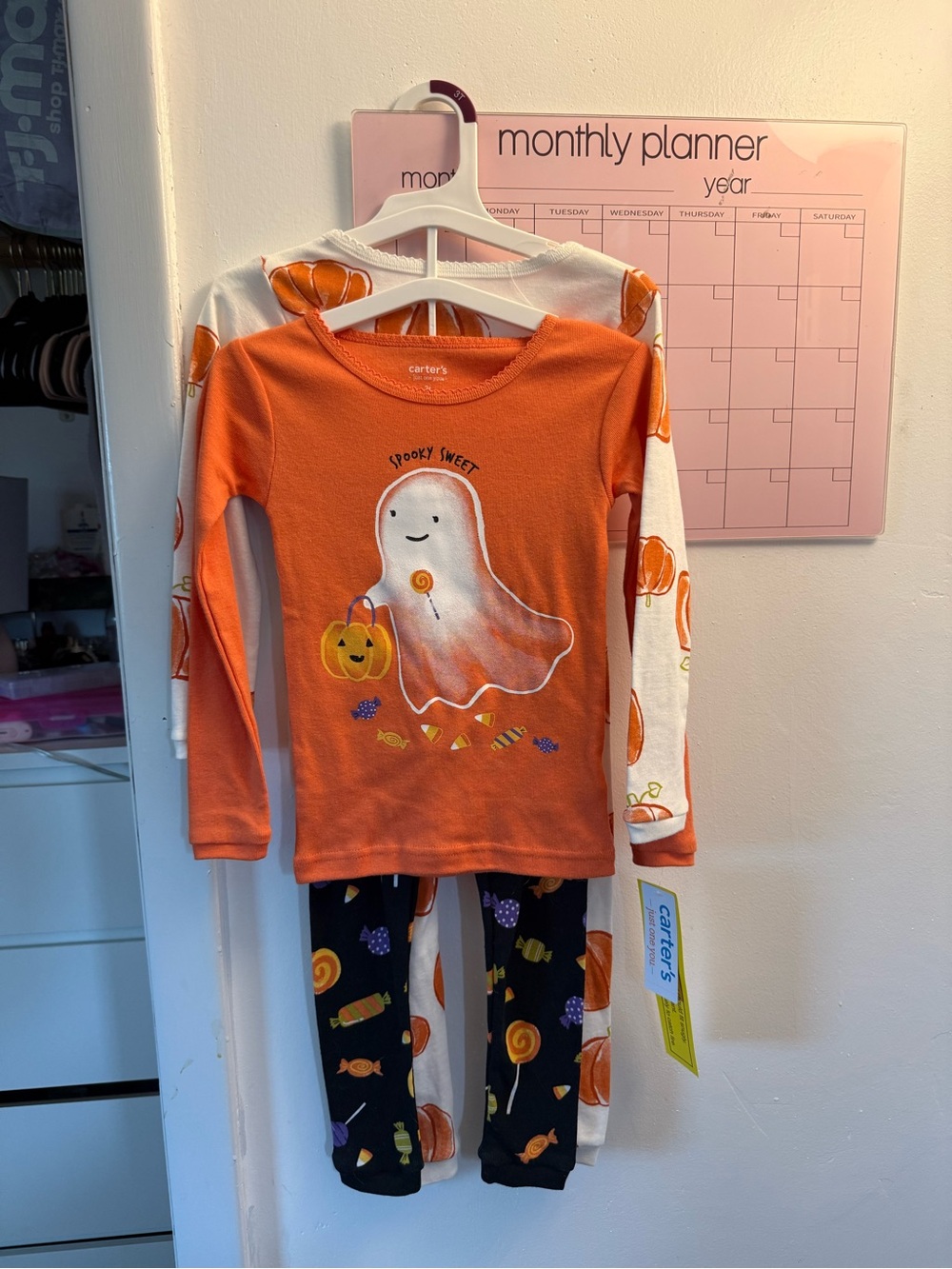 Carter's Orange & White Ghost Halloween Pajama Set